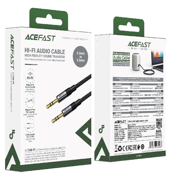 Acefast J10 Adaptador Jack 3.5mm Macho a Jack 3.5mm Macho 1 metro Negro