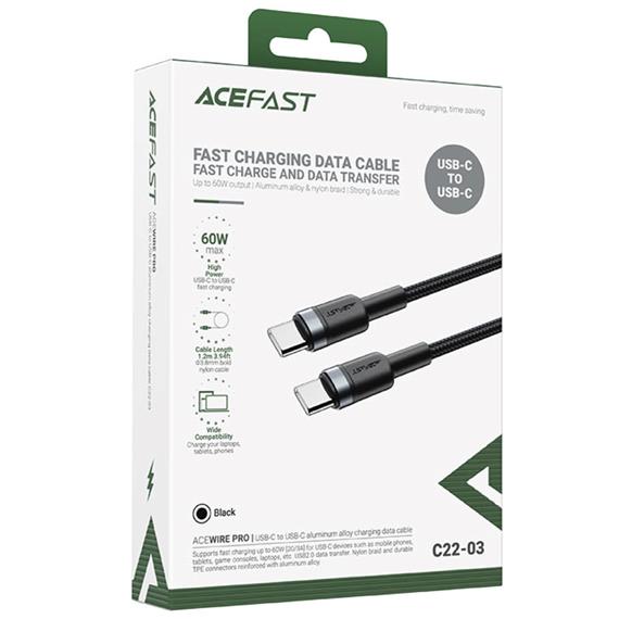 Cable USB-C a USB-C Acefast C22-03 60W 1.2 Metros Resistente Negro