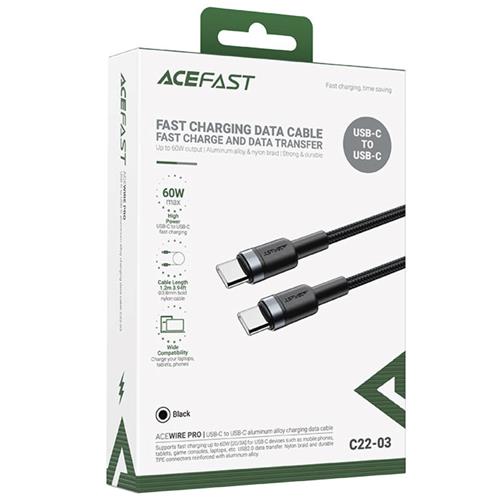 Cable USB-C a USB-C Acefast C22-03 60W 1.2 Metros Resistente Negro