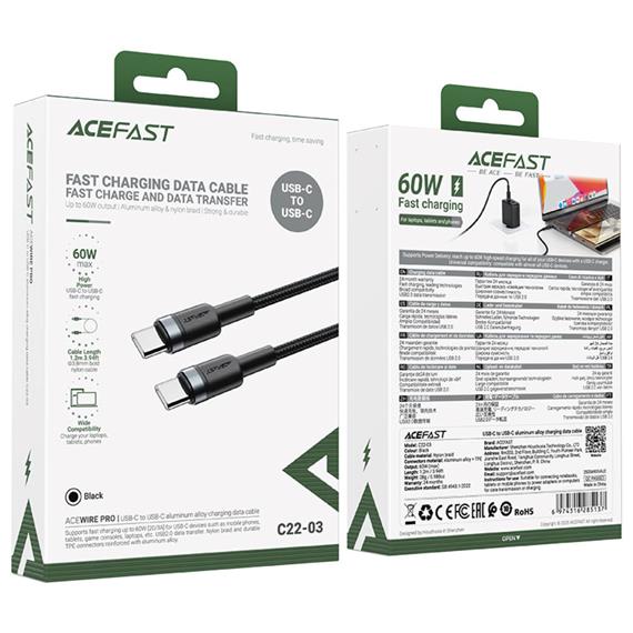 Cable USB-C a USB-C Acefast C22-03 60W 1.2 Metros Resistente Negro