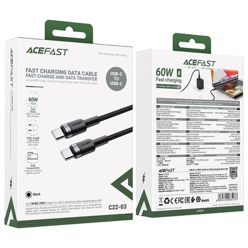 Cable USB-C a USB-C Acefast C22-03 60W 1.2 Metros Resistente Negro