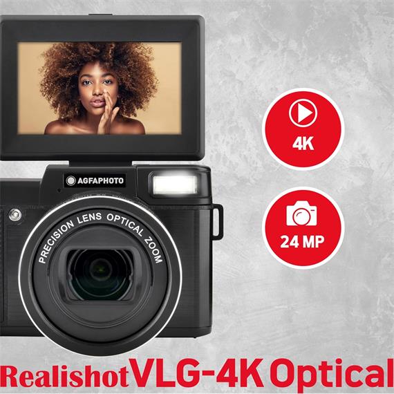 AgfaPhoto - Vlogging Kit: Cámara VLG-4K 5x Zoom, Trípode Powerbank, Mando y Micrófono