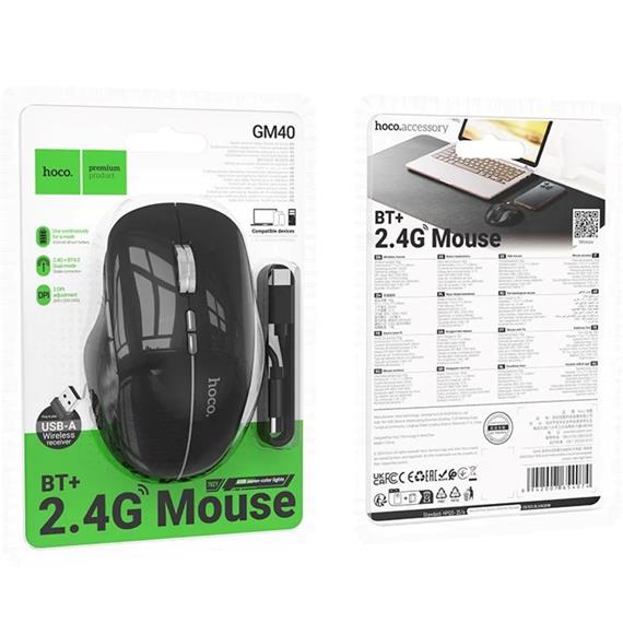Hoco GM40 Ratón Bluetooth y 2.4Ghz Recargable Negro