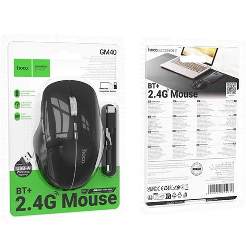 Hoco GM40 Ratón Bluetooth y 2.4Ghz Recargable Negro