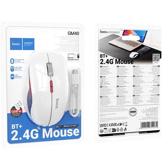 Hoco GM40 Ratón Bluetooth y 2.4Ghz Recargable Blanco