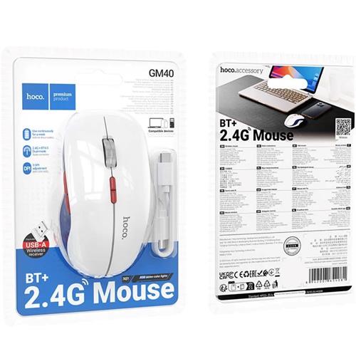 Hoco GM40 Ratón Bluetooth y 2.4Ghz Recargable Blanco