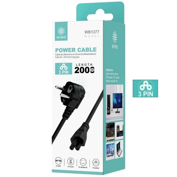 Ikrea WB1377 Cable de Alimentación PVC 3 Pines 2 Metros