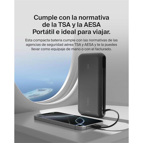 Powerbank Belkin 20.000 mAh Cable Integrado USB-C 30W Negro (BPB24HQBK)