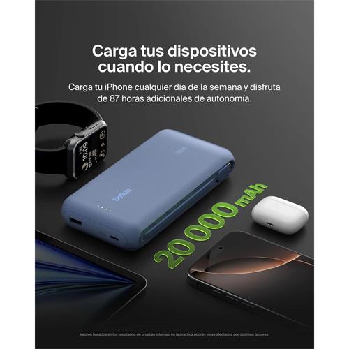 Powerbank Belkin 20.000 mAh Cable Integrado USB-C 30W Azul (BPB024HQBL)