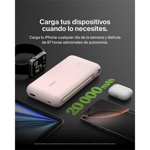 Powerbank Belkin 20.000 mAh Cable Integrado USB-C 30W Rosa (BPB024HQPK)