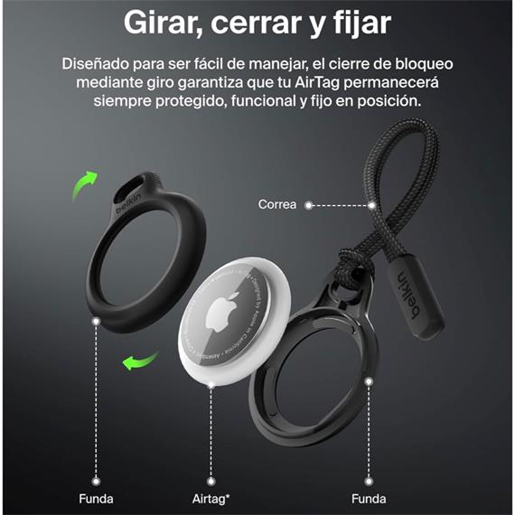 Belkin LLavero para Apple Air Tag Negro con Correa (F8W974BTBLK)