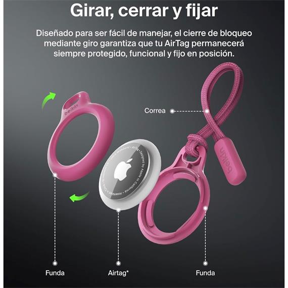 Belkin LLavero para Apple Air Tag Rosa con Correa (F8W974BTPNK)