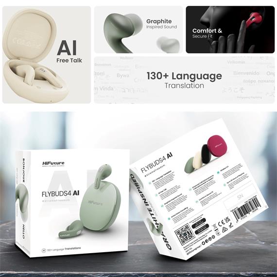 HiFuture FlyBuds4 AI Auricular Bluetooth con Tradución Simultanea de 130 idiomas Negro