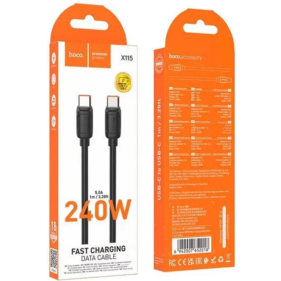 Cable USB-C a USB-C 240W 1 metro Reforzado Hoco X115 Negro