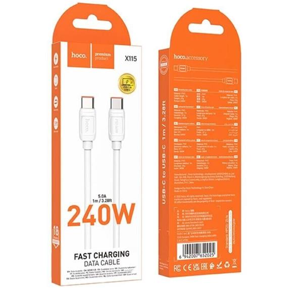 Cable USB-C a USB-C 240W 1 metro Reforzado Hoco X115 Blanco