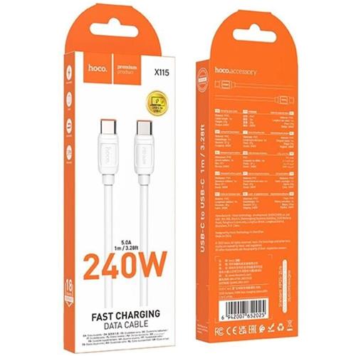Cable USB-C a USB-C 240W 1 metro Reforzado Hoco X115 Blanco