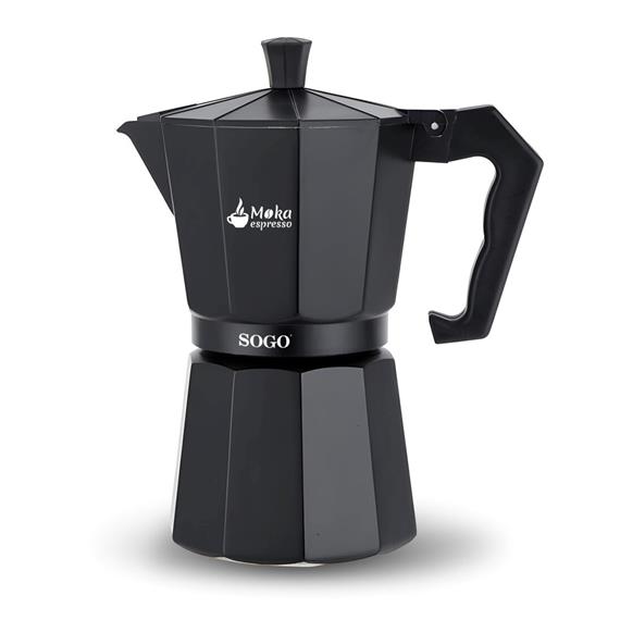 Sogo Moka Cafetera Italiana compatible con Inducción 3 Tazas Negra (CAL-SS-7605)