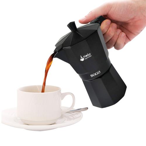Sogo Moka Cafetera Italiana compatible con Inducción 3 Tazas Negra (CAL-SS-7605)
