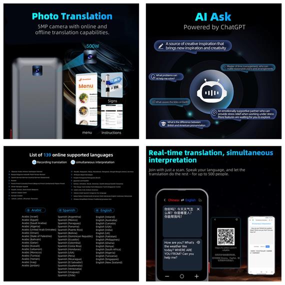 Valore Traductor AI con Pantalla 3.1", Cámara, 139 Idiomas y Chat GPT (AI001)