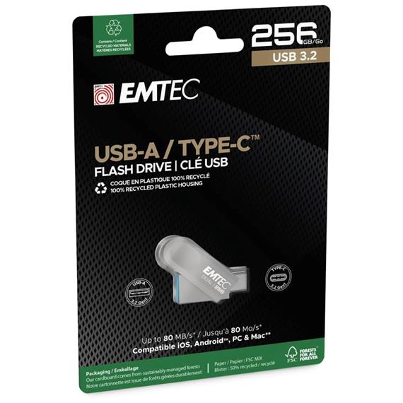Memoria USB Dual 3.2 256GB USB-C y USB-A Emtec D280