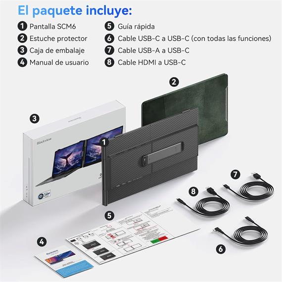 Monitor Portátil USB-C Blackview SCM6 14" FHD 60Hz Altavoz