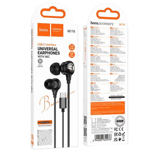 Hoco M116 Auricular con Micrófono y Conexión USB-C Negro
