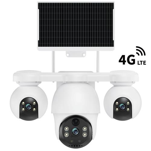 V380Max P19SE-4G V380 Pro Cámara de Seguridad Triple con 4G y Panel Solar