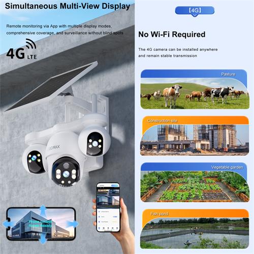 V380Max P19SE-4G V380 Pro Cámara de Seguridad Triple con 4G y Panel Solar