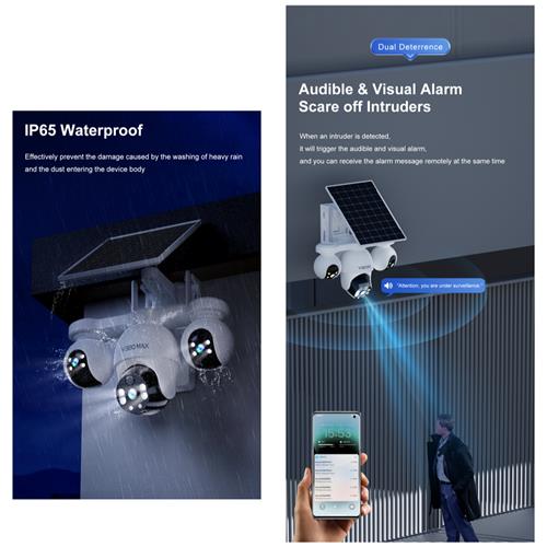 V380Max P19SE-4G V380 Pro Cámara de Seguridad Triple con 4G y Panel Solar