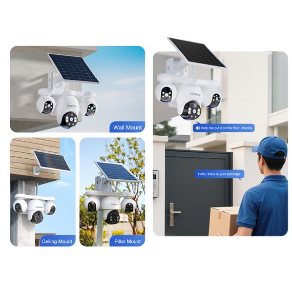 V380Max P19SE-4G V380 Pro Cámara de Seguridad Triple con 4G y Panel Solar