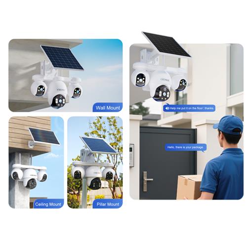 V380Max P19SE-4G V380 Pro Cámara de Seguridad Triple con 4G y Panel Solar