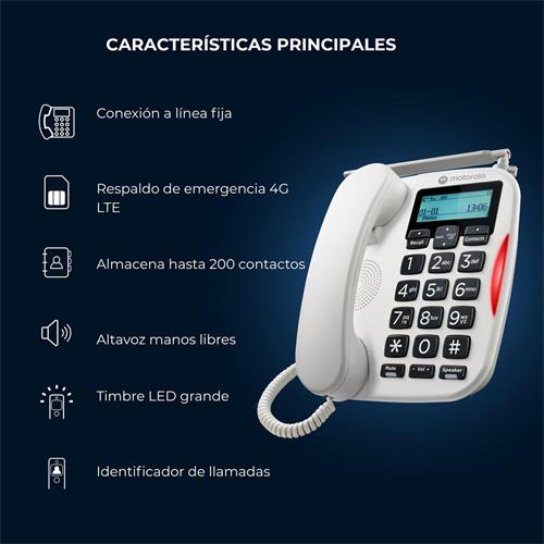 Motorola FW500 Teléfono de Sobremesa con 4G y Línea FIja, Batería 8 Horas