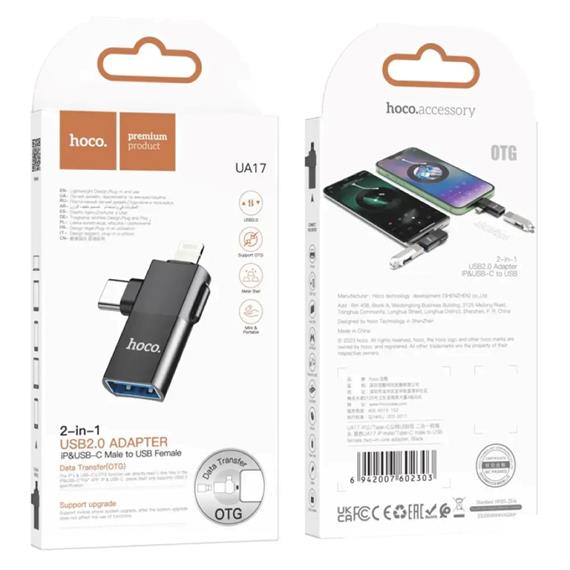 Hoco UA17 Adaptador 2-1 USB-A a USB-C y Lightning