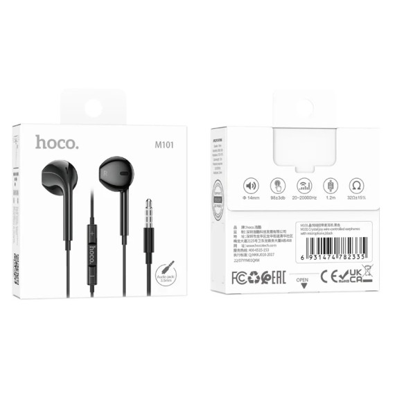 Hoco M101 Auricular jack 3.5mm con Micrófono Negro