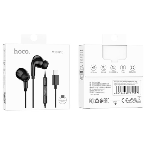 Hoco M101 Auricular jack 3.5mm con Micrófono Negro
