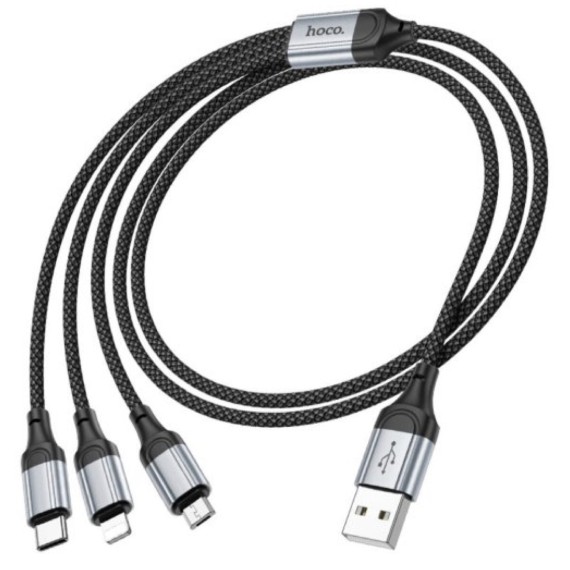 Cable USB-A a USB-C, Micro y LIghtning 3-1 Hoco X102 1 Metro Negro