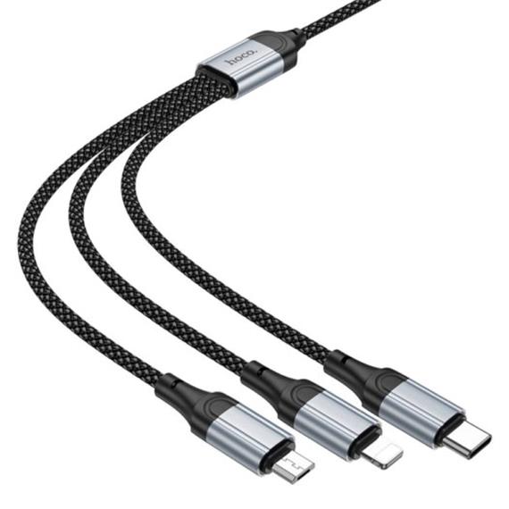 Cable USB-A a USB-C, Micro y LIghtning 3-1 Hoco X102 1 Metro Negro