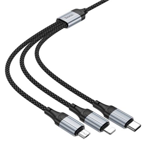 Cable USB-A a USB-C, Micro y LIghtning 3-1 Hoco X102 1 Metro Negro