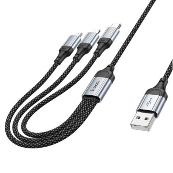 Cable USB-A a USB-C, Micro y LIghtning 3-1 Hoco X102 1 Metro Negro