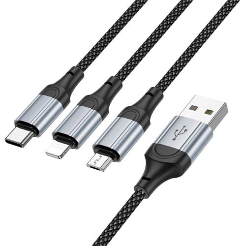 Cable USB-A a USB-C, Micro y LIghtning 3-1 Hoco X102 1 Metro Negro