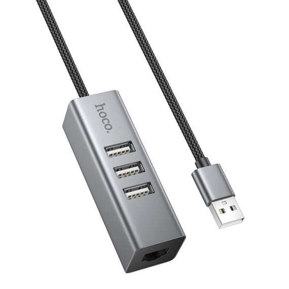 Adaptador USB Hoco HB1D Hub USB-A a 3x USB 2.0 y RJ45 10/100