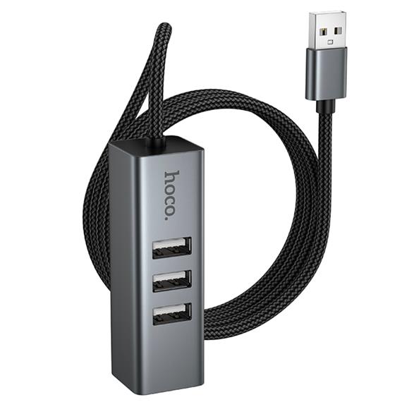 Adaptador USB Hoco HB1D Hub USB-A a 3x USB 2.0 y RJ45 10/100
