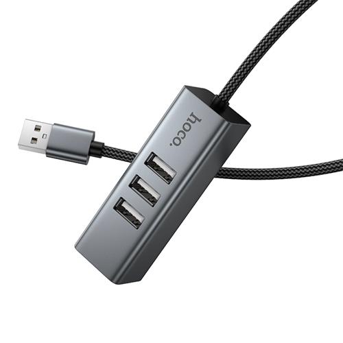Adaptador USB Hoco HB1D Hub USB-A a 3x USB 2.0 y RJ45 10/100