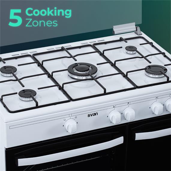 Svan SKGW5901PB Cocina Gas Butano 90cm Placa de Gas 5 Blanca
