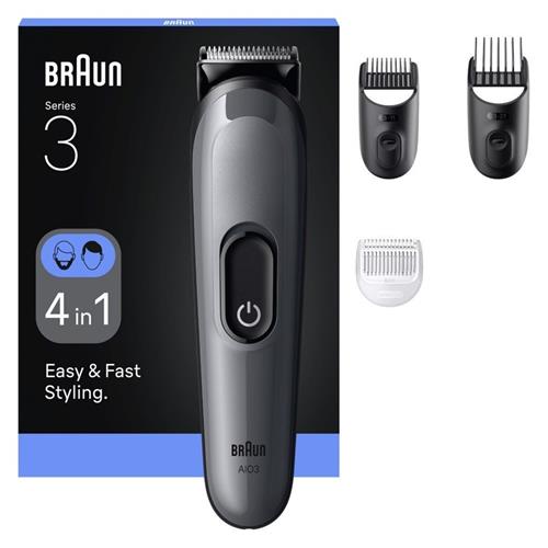Braun AIO3500 Recortadora 4 en 1 Barba, Cabello y Cuerpo