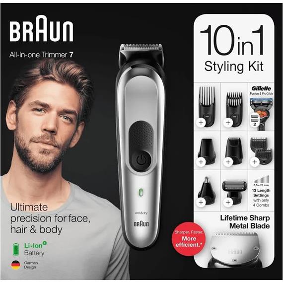 Braun BT7220 Recortadora de Barba Recargable Litio con Set de Accesorios
