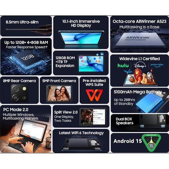 Blackview Tab 60 Pro Kit 10.1" 8Gb+16GB 128GB Wifi y 4G LTE Volcano Grey