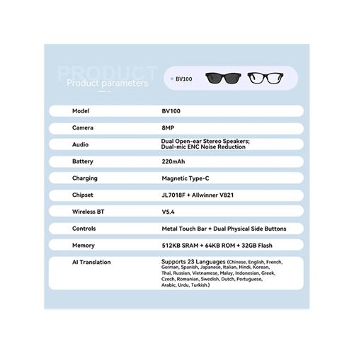 Blackview BV100 SmartGlasses con Cámara 2K y Traducción IA Fotocromáticas Transparente