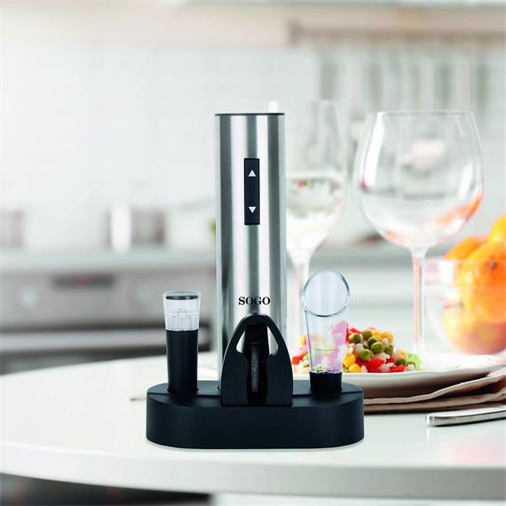 Sogo ACC-SS-17340 Abridor de Vino Eléctrico Recargable Con Accesorios