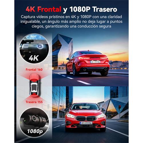 Redtiger F9 Cámara Dual para Auto 4K Wifi y GPS